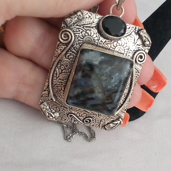 Huge and vintage obsidian and black onyx pendant 🖤 - Picture 3 of 5